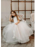 Cold Shoulder Ivory 3D Flowers Tulle Flower Girl Dress